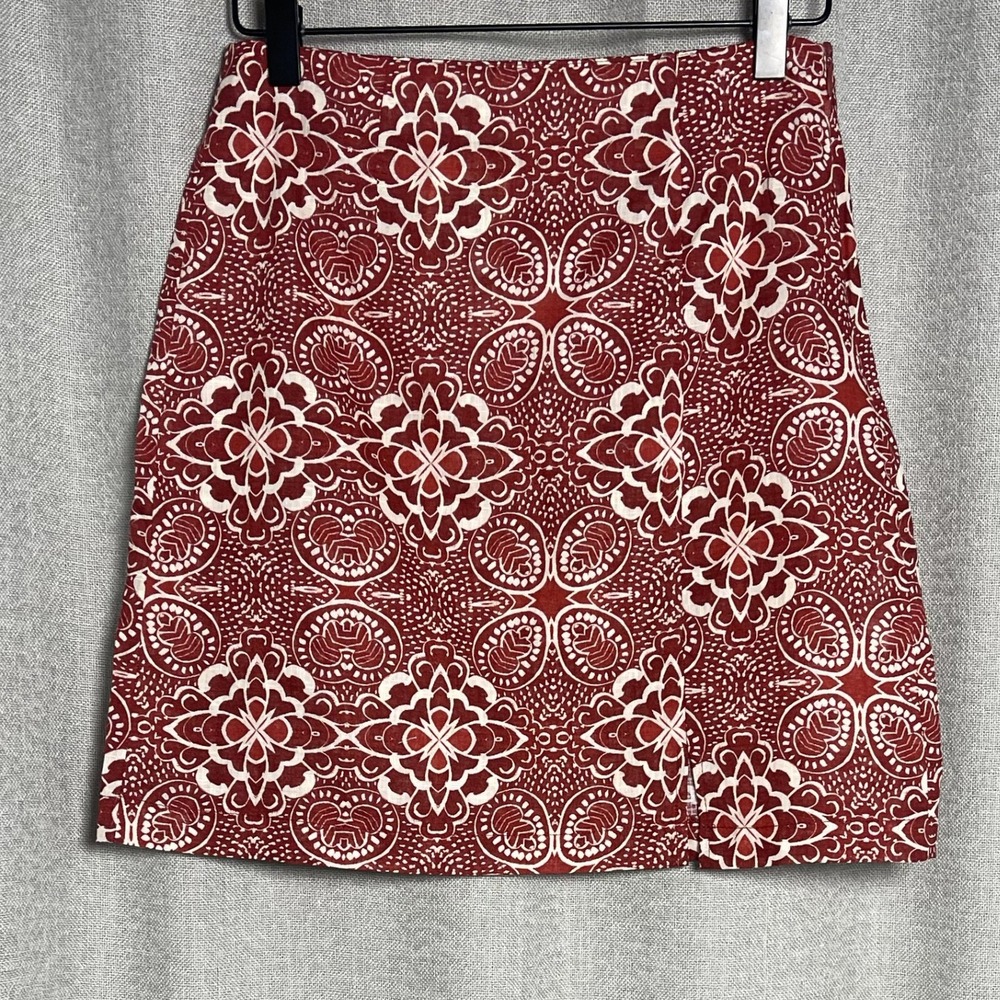 Reserved Skirt Womens XS NWT Rust Cream Floral Boho Mini Skirt Front Slit